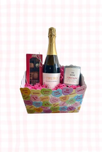Valentine's Day Gift Basket featuring Bushels & Bubbles Sparkling Wine